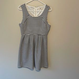 Ya Los Angeles Nautical Navy and White Striped Pleated Mini Dress (Size L)